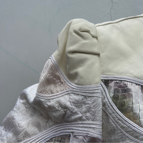 80s Cream & Silver Leather Patchwork Blazer Coat - Picture 13 of 14